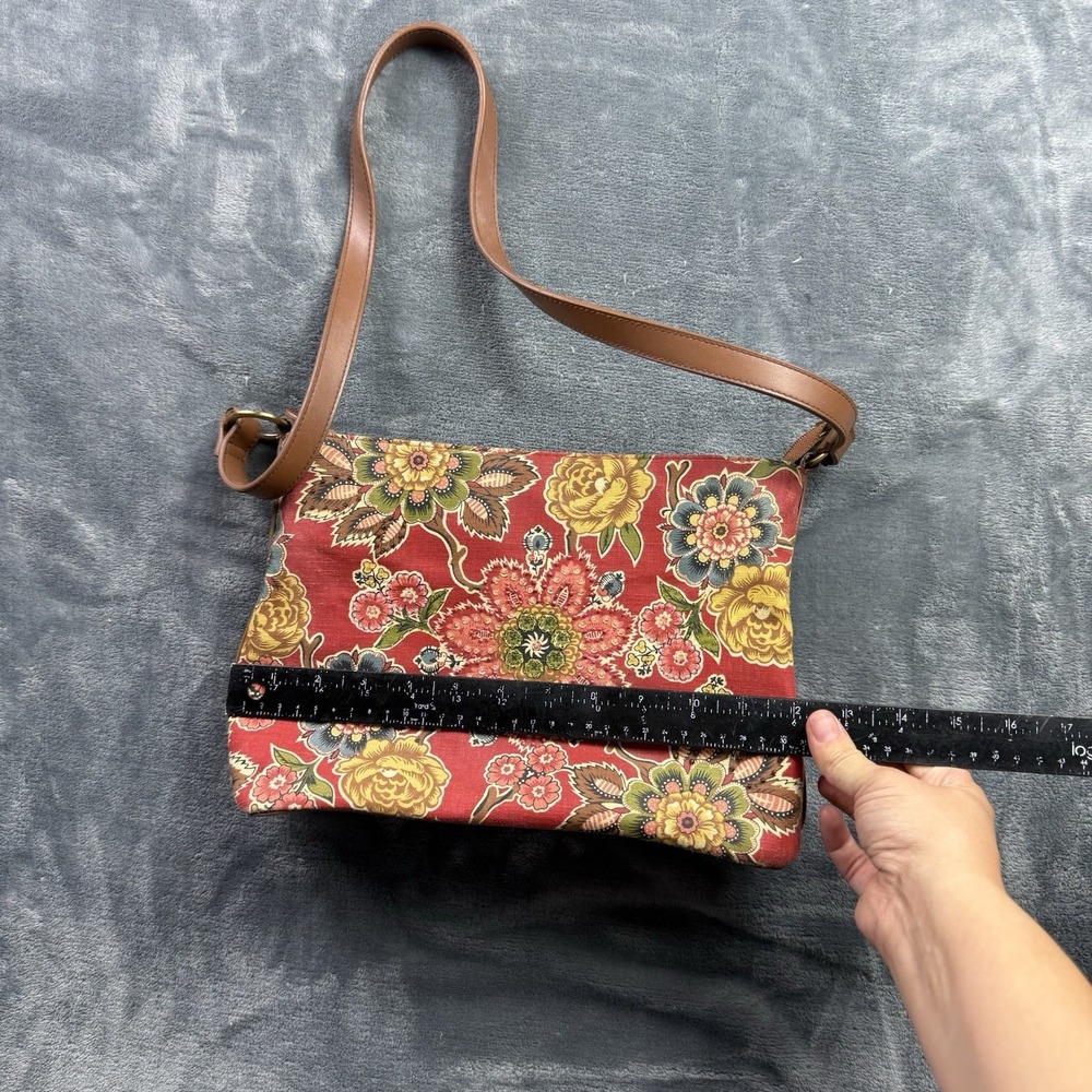 Floral Beaded Canvas Shoulder Bag Red Boho Tapestry Print Zip Top Purse - Picture 9 of 12